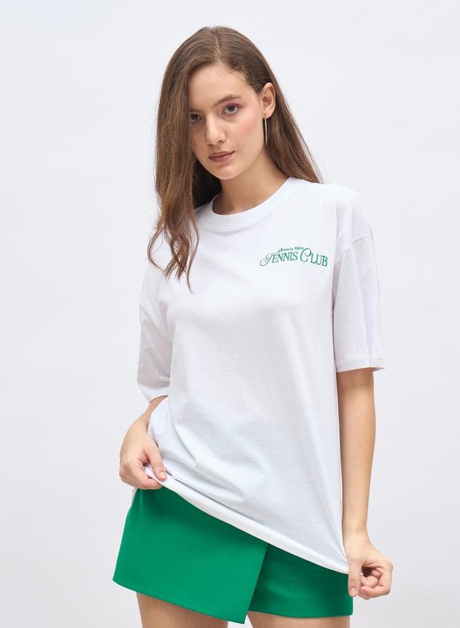Embroidered Detail Oversized Longline T-Shirt - Image 1