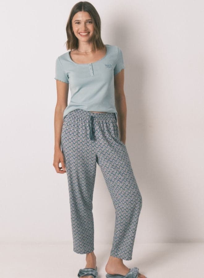 Carrot Viscose Print Stamp Long Trousers - Image 1