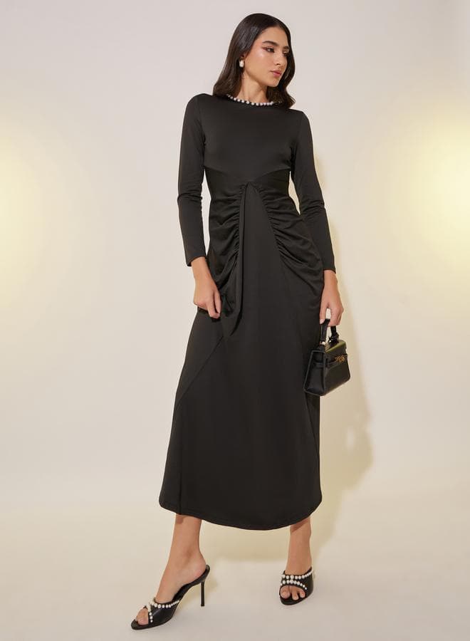 Gathered Midi Dress in Black - Image 1