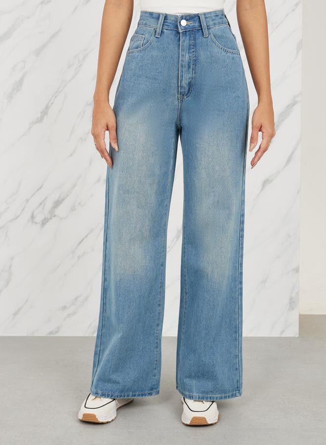 Stone Wash High Rise Wide Leg Jeans - Image 1